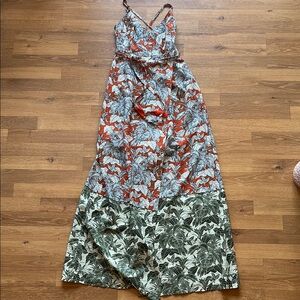 Orange and White Sleeveless Maxi Sundress